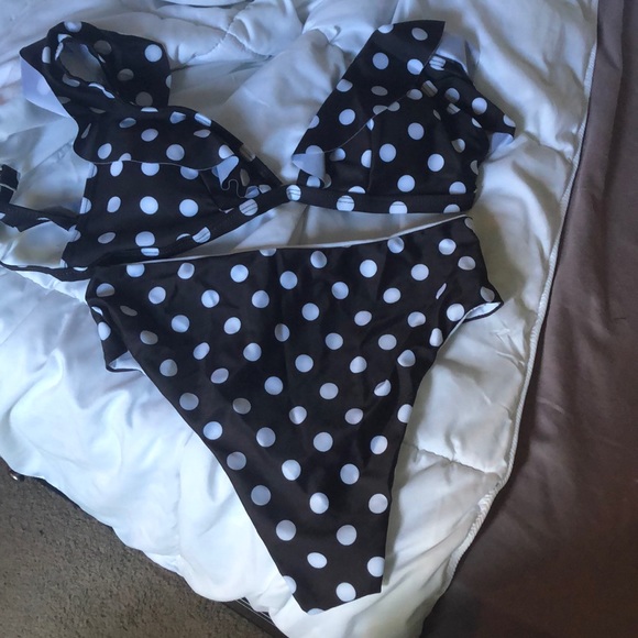 NEW Polka Dot Ruffle Cheeky High Waisted Bikini - Picture 4 of 8